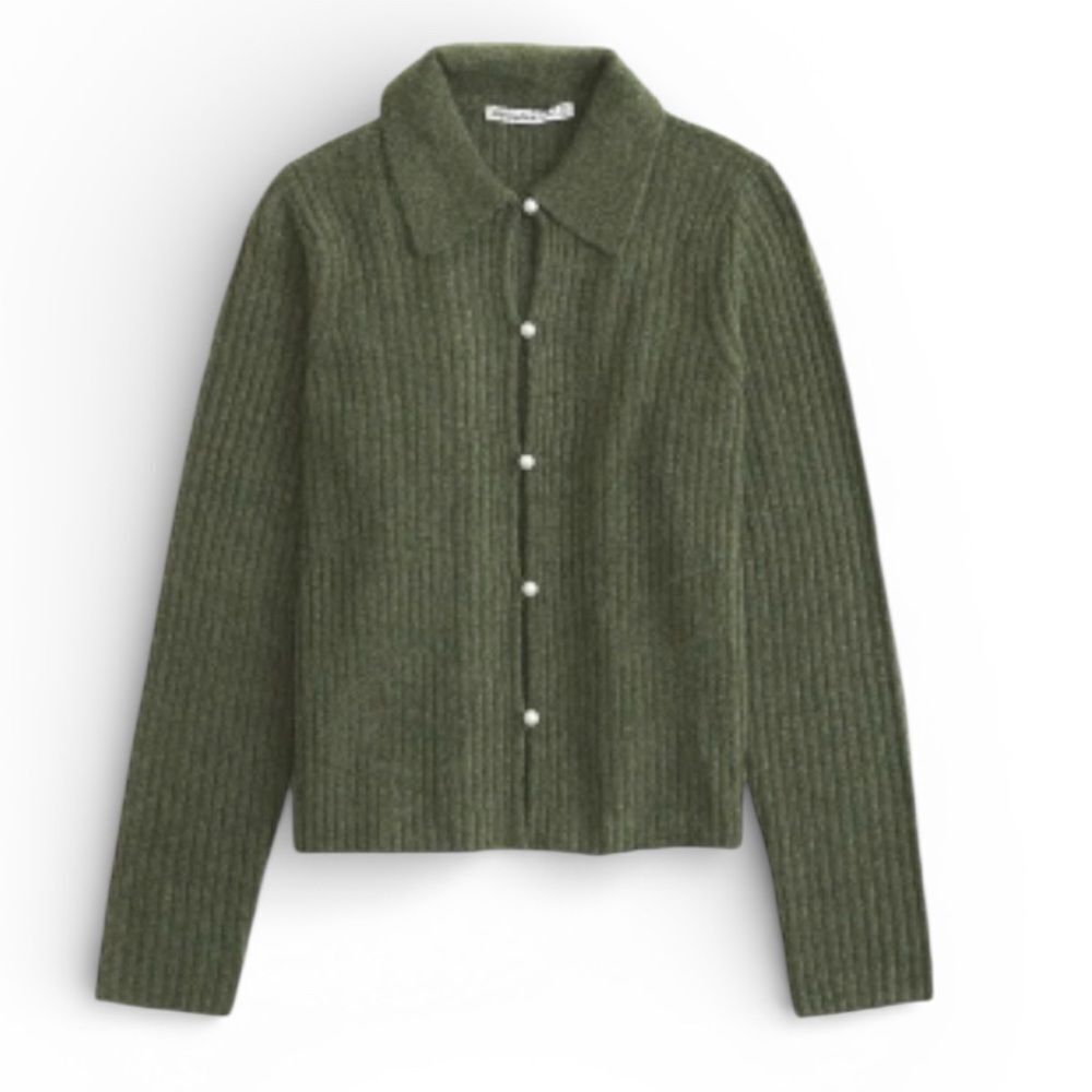 Abercrombie & Fitch Pearl Button Collared Cardigan In Green Xl Nwt